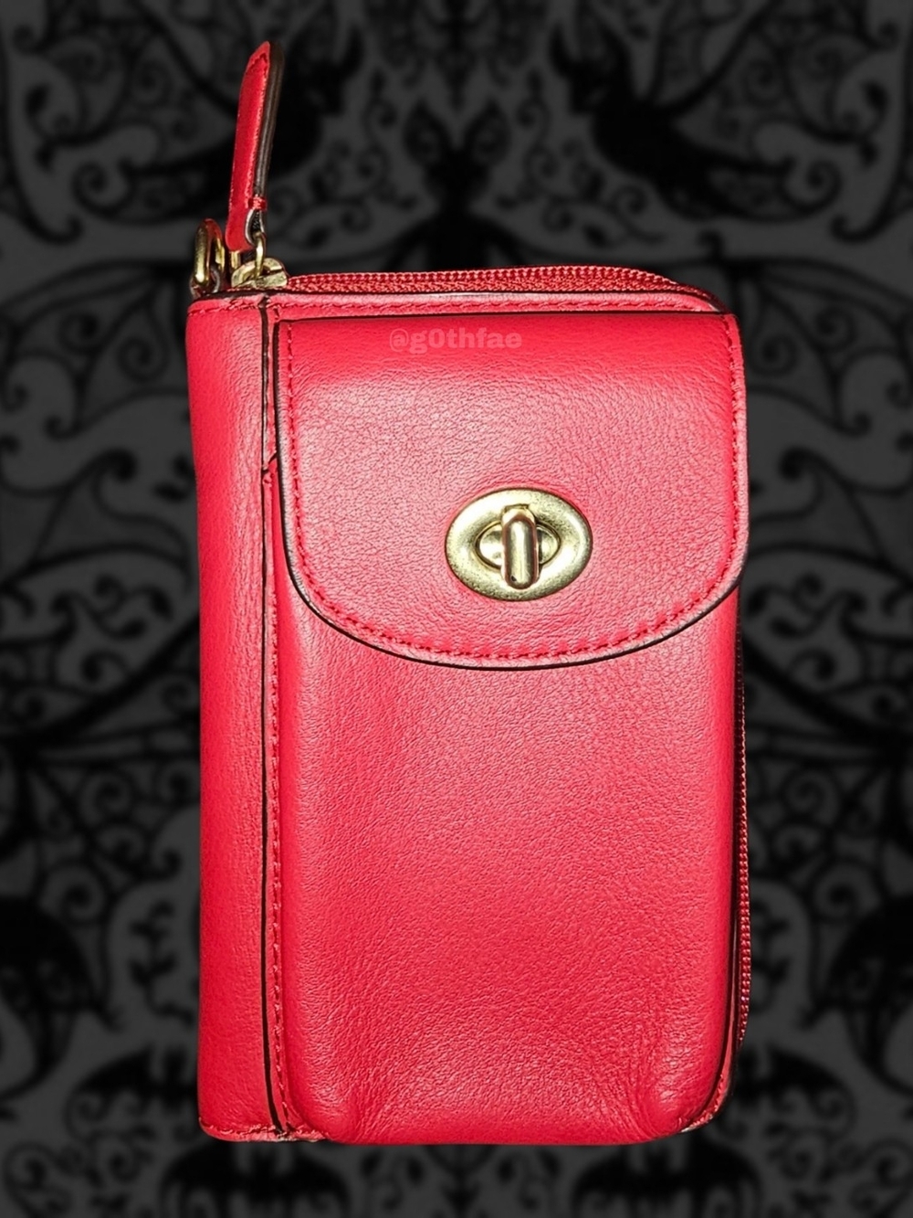VTG Y2K COACH Legacy Leather Phone Wristlet ID Wallet with Turn-Lock - Red/Gold